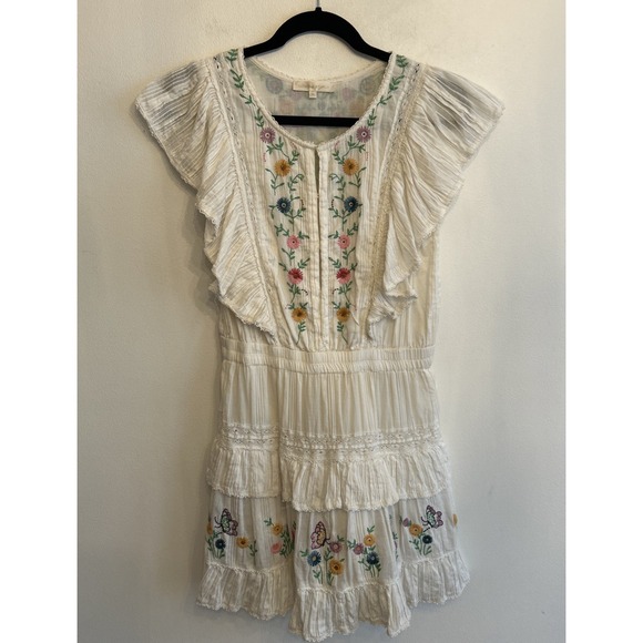 LoveShackFancy Romy Mini Dress White Floral-Embroidered Cotton Women's Sz Medium - Picture 1 of 11